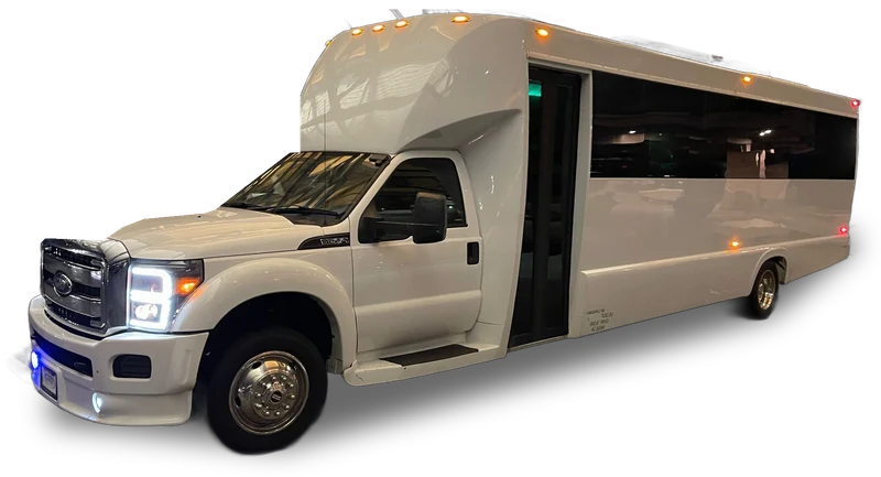 White limo bus for 25-30 passengers - All Comfort Limousine NYC
